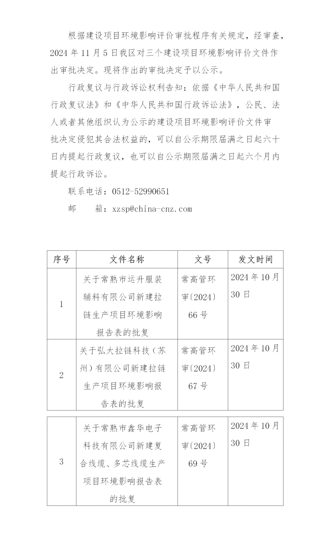 2024年11月5日常熟高新技术产业开发区关于运升、弘大、鑫华相关项目环境影响报告表的批复_01.jpg